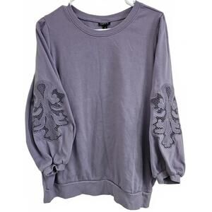 Torrid Cozy Fleece Crew Neck Crochet Sleeve Sweatshirt In Purple Size 0 (Large)